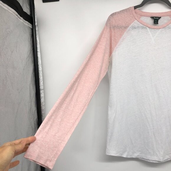 Roots Pink & White Raglan Sleeve Long Sleeve Baseball T-Shirt size M - Picture 7 of 16